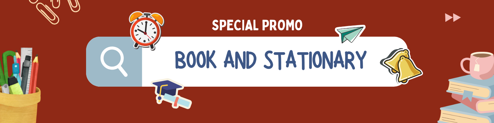 brown red colorful illustrated book and stationary new linkedin banner
